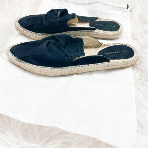 Saks Fifth Avenue Black Suede Bow Espadrille Mules - Picture 6 of 7